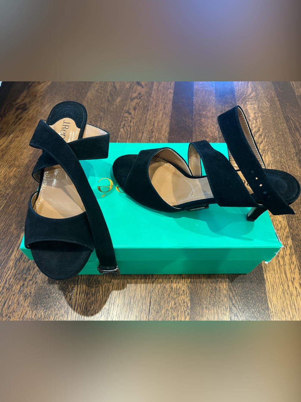 J.Renee Black Suede Crisscross Open-Toe Sandals